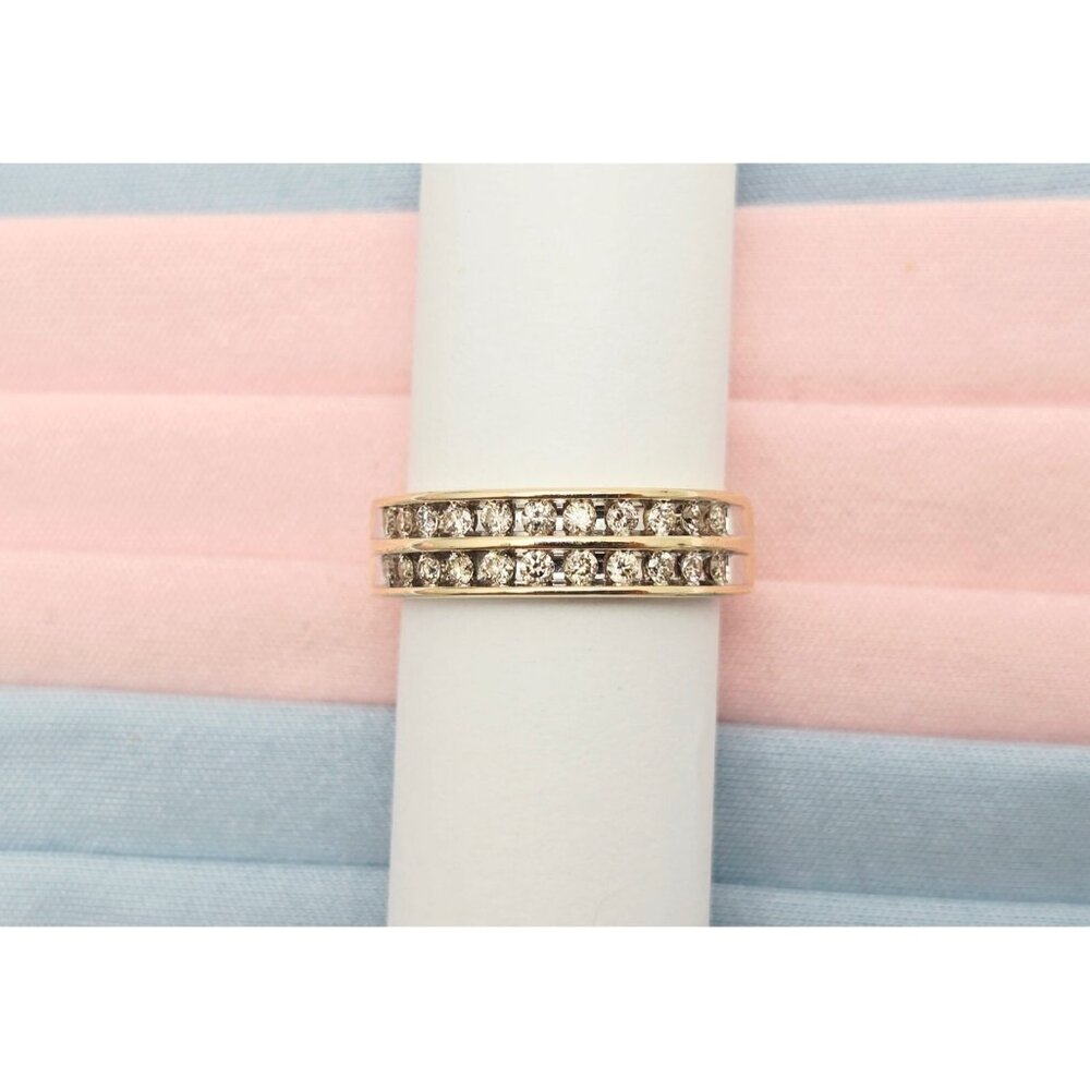 Unique 14K Karat Solid Yellow Gold Designer Double Row Diamond Wedding Band Ring